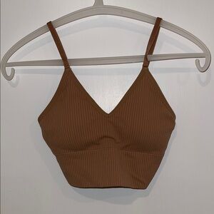 Auden Ribbed V-Neck Bralette in Brown